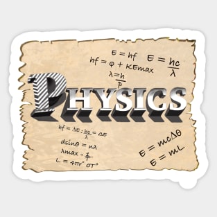 physics formulae with the word physics in 3d Sticker